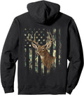 (Art on Back) American Flag Camo Deer Hunting Antlers Pullover Hoodie