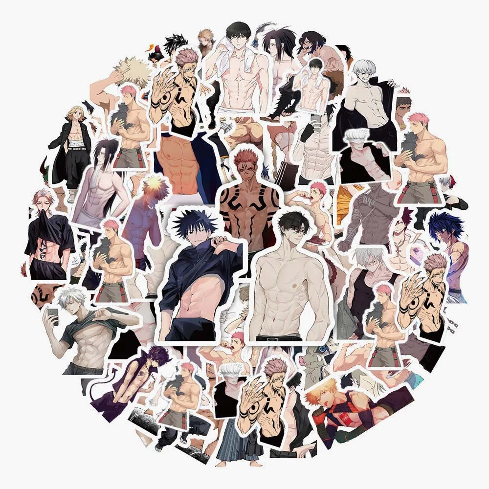 10/60pcs Mixed Anime Muscle Man stickers Naruto, itadori, megumi